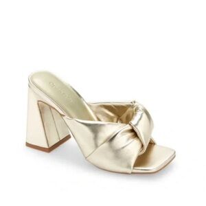 Open Edit Metallic Gold Knot-Detail Block Heel Mule